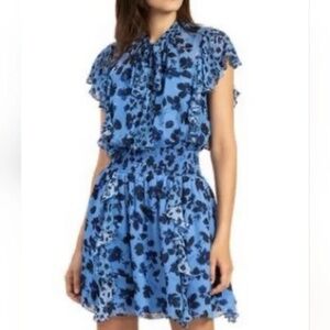 Shoshanna Blue Floral Smocked Viscose Mini Dress